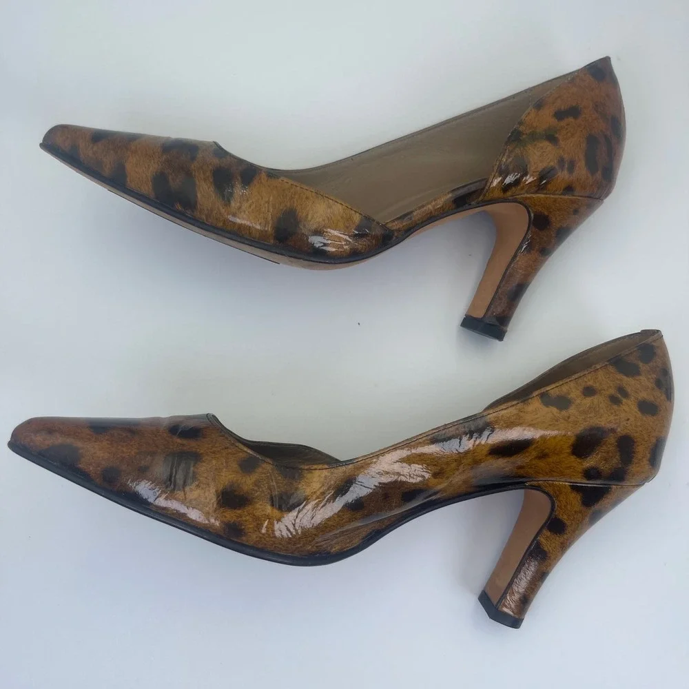 Anyi Lu Leopard Print Pumps Womens 39 Brown Good Leather‎ d'Orsay Pointed Toe